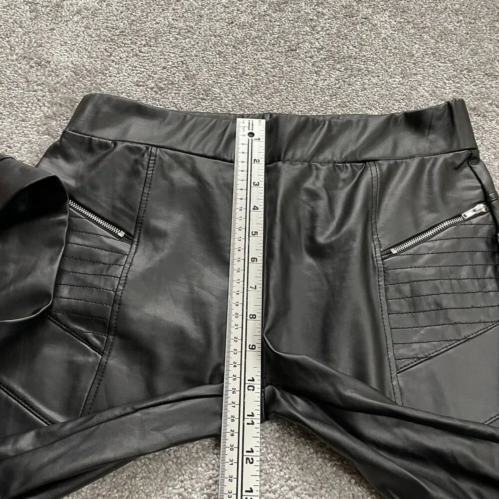Shinestar Pants womens Large Black Faux Leather Slim Stretch Zip Pockets 31x31